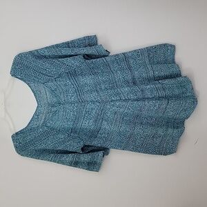 Teal Blue Variegated Crocheted Lightweight Short Sleeve Pullover M